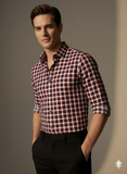 Men Maroon Regular Fit Check Full Sleeves Casual/Formal Shirt