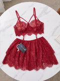 Women's Floral Lace Babydoll Lingerie Set | Elegant Sleeveless Nightwear Dress ( 271 )