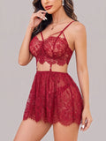 Women's Floral Lace Babydoll Lingerie Set | Elegant Sleeveless Nightwear Dress ( 271 )