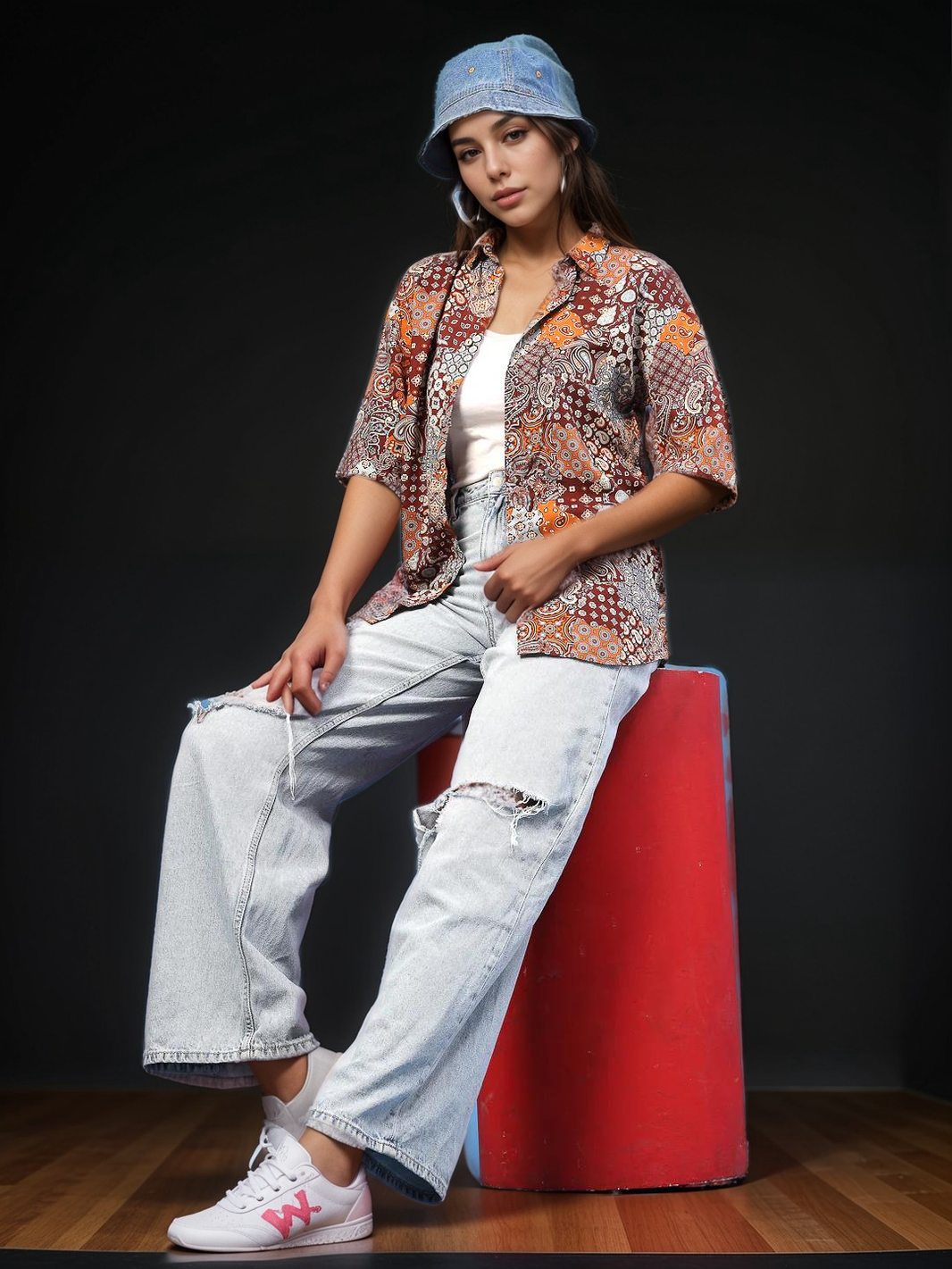 Ajio Paisley Denim Buy LOV Dark Blue Wide Leg Fit High Rise Jeans