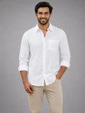 Men's White Self-Design Pure Cotton Straight Kurta | Mandarin Collar | Full Sleev