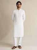 Men's Pure Cotton White Embroidered Kurta | Mandarin Collar | Traditional Ethnic Wear