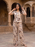 Women's Abstract Printed Cotton Night Suit Co-ord Set | Half Sleeve Top & Full-Length Pyjama | Soft & Breathable Sleepwear