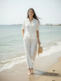 Women’s White Linen Co-Ord Lounge Set with Relaxed Fit Shirt & Pants