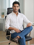 Men's White Self-Design Pure Cotton Straight Kurta | Mandarin Collar | Full Sleev