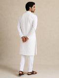 Men's Pure Cotton White Embroidered Kurta | Mandarin Collar | Traditional Ethnic Wear