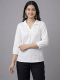 Vida Loca White Color Cotton Linen Fabric Women Tops