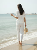 Women’s White Linen Co-Ord Lounge Set with Relaxed Fit Shirt & Pants