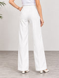 Women’s White Cotton Twill High-Waist Wide-Leg Trousers