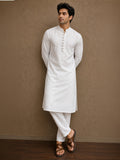 Men's Pure Cotton Embroidered White Kurta | Regular Fit Ethnic Wear | Full Sleeve Traditional Kurta