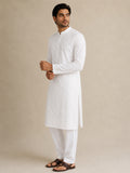 Men's Pure Cotton White Embroidered Kurta | Mandarin Collar | Traditional Ethnic Wear