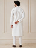 Men's Pure Cotton Embroidered White Kurta | Mandarin Collar | Full Sleeves | Ethnic Wear
