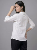 Vida Loca White Color Cotton Linen Fabric Women Tops