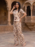 Women's Abstract Printed Cotton Night Suit Co-ord Set | Half Sleeve Top & Full-Length Pyjama | Soft & Breathable Sleepwear