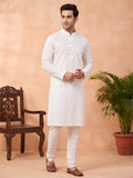 Men's Pure Cotton Embroidered White Kurta | Regular Fit Ethnic Wear | Full Sleeve Traditional Kurta