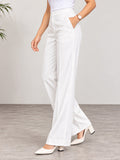 Women’s White Cotton Twill High-Waist Wide-Leg Trousers
