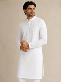 Men's Pure Cotton White Embroidered Kurta | Mandarin Collar | Traditional Ethnic Wear