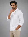 Men's White Self-Design Pure Cotton Straight Kurta | Mandarin Collar | Full Sleev