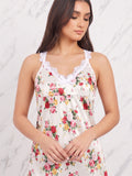 Women’s Floral Print Satin Nightdress with Lace Trim