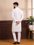Men's White Self-Design Pure Cotton Straight Kurta | Mandarin Collar | Full Sleeves | Ethnic Wear