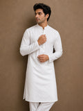 Men's Pure Cotton Embroidered White Kurta | Regular Fit Ethnic Wear | Full Sleeve Traditional Kurta