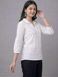 Vida Loca White Color Cotton Linen Fabric Women Tops