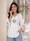 Women’s Rayon Embroidered Peplum Top –Ethnic Casual Wear with 3/4 Sleeves
