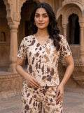 Women's Abstract Printed Cotton Night Suit Co-ord Set | Half Sleeve Top & Full-Length Pyjama | Soft & Breathable Sleepwear