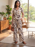 Women's Abstract Printed Cotton Night Suit Co-ord Set | Half Sleeve Top & Full-Length Pyjama | Soft & Breathable Sleepwear