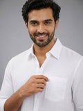 Men's White Self-Design Pure Cotton Straight Kurta | Mandarin Collar | Full Sleev