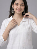 Vida Loca White Color Cotton Linen Fabric Women Tops