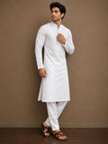 Men's Pure Cotton Embroidered White Kurta | Regular Fit Ethnic Wear | Full Sleeve Traditional Kurta