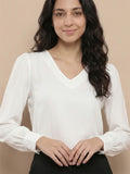 Women’s Crepe Formal Top | Elegant V-Neck Office Wear Blouse