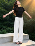 Women’s White Cotton Twill High-Waist Wide-Leg Trousers