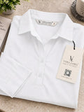 Women’s White Viscose Shirt Style Top | Collared Neck Full Sleeve Relaxed Fit Tunic | Elegant Casual Wear