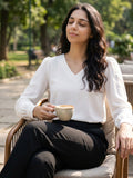 Women’s Crepe Formal Top | Elegant V-Neck Office Wear Blouse