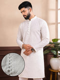 Men's White Self-Design Pure Cotton Straight Kurta | Mandarin Collar | Full Sleeves | Ethnic Wear