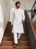 Men's Pure Cotton White Embroidered Kurta | Mandarin Collar | Traditional Ethnic Wear