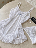 Women’s White Sheer Babydoll Nightdress with Ruffle Trim and Adjustable Straps ( RDB33 )