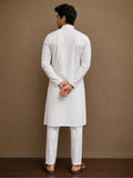 Men's Pure Cotton Embroidered White Kurta | Regular Fit Ethnic Wear | Full Sleeve Traditional Kurta