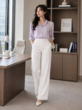 Women’s White Cotton Twill High-Waist Wide-Leg Trousers