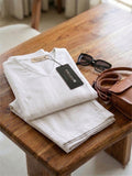Women's Two Piece Set, White, V-Neck Top with Wide Leg Trousers, Short Sleeve