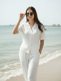 Women’s White Linen Co-Ord Lounge Set with Relaxed Fit Shirt & Pants