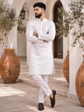 Men's White Self-Design Pure Cotton Straight Kurta | Mandarin Collar | Full Sleeves | Ethnic Wear