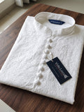Men's White Self-Design Pure Cotton Straight Kurta | Mandarin Collar | Full Sleeves | Ethnic Wear