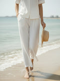 Women’s White Linen Co-Ord Lounge Set with Relaxed Fit Shirt & Pants
