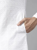 Men's White Self-Design Pure Cotton Straight Kurta | Mandarin Collar | Full Sleeves | Ethnic Wear
