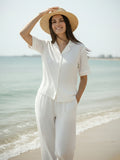 Women’s White Linen Co-Ord Lounge Set with Relaxed Fit Shirt & Pants