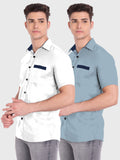 Mens Casual Half Sleeve Silver Button Shirt (Pack 2)