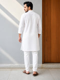 Men’s White Jacquard Kurta with Mandarin Collar and Front Pocket